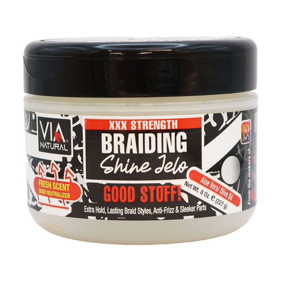Via Natural XXX strength braiding shine jelo 8oz for strong hold shine and frizz control