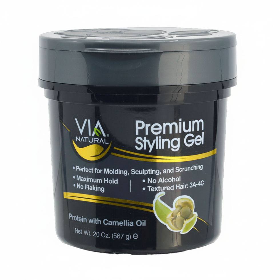 Via Naturals protein styling gel with camellia oil 20oz for max hold shine and control