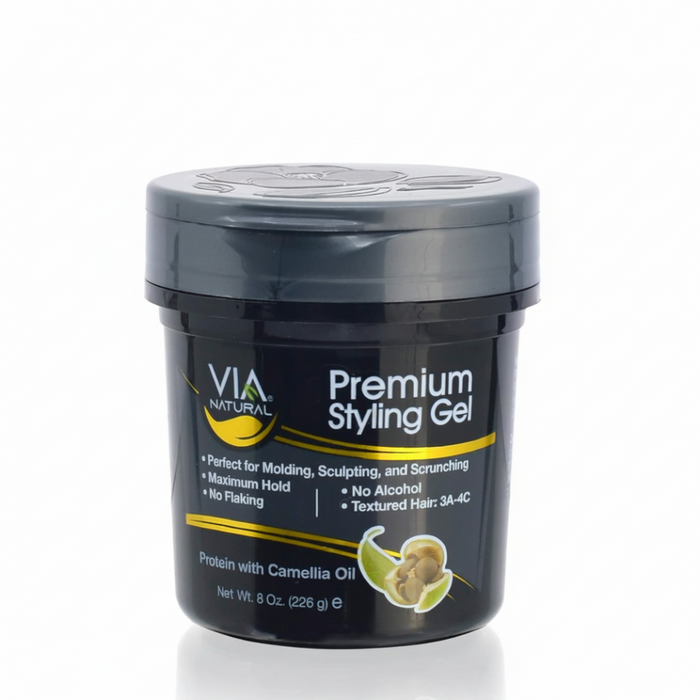 Via Naturals protein styling gel with camellia oil 8oz for max hold shine and control