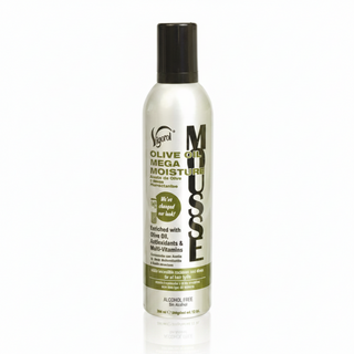 Vigorol Olive Oil Mega Moisture Mousse 12oz alcohol free styling foam for wraps curls moisture and shine