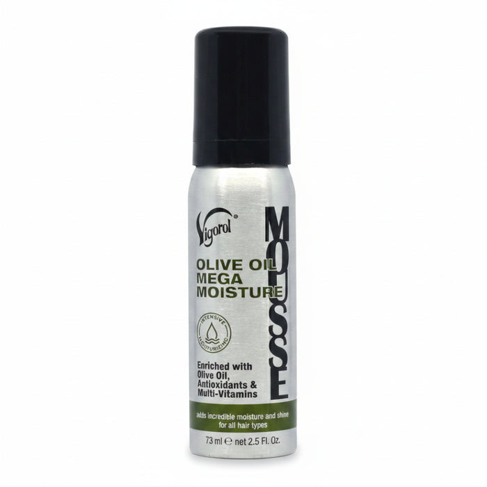Vigorol Olive Oil Mega Moisture Mousse 12oz alcohol free styling foam for wraps curls moisture and shine