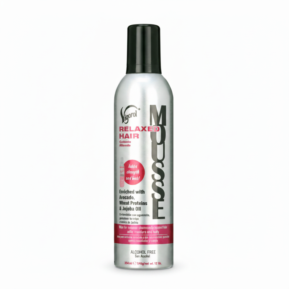 Vigorol Olive Oil Mega Moisture Mousse 12oz alcohol free styling foam for wraps curls moisture and shine