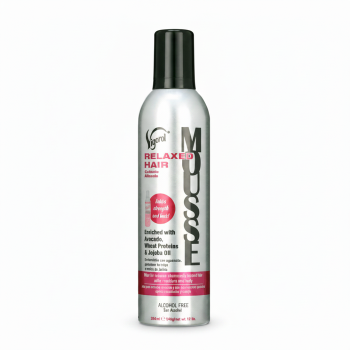Vigorol Olive Oil Mega Moisture Mousse 12oz alcohol free styling foam for wraps curls moisture and shine
