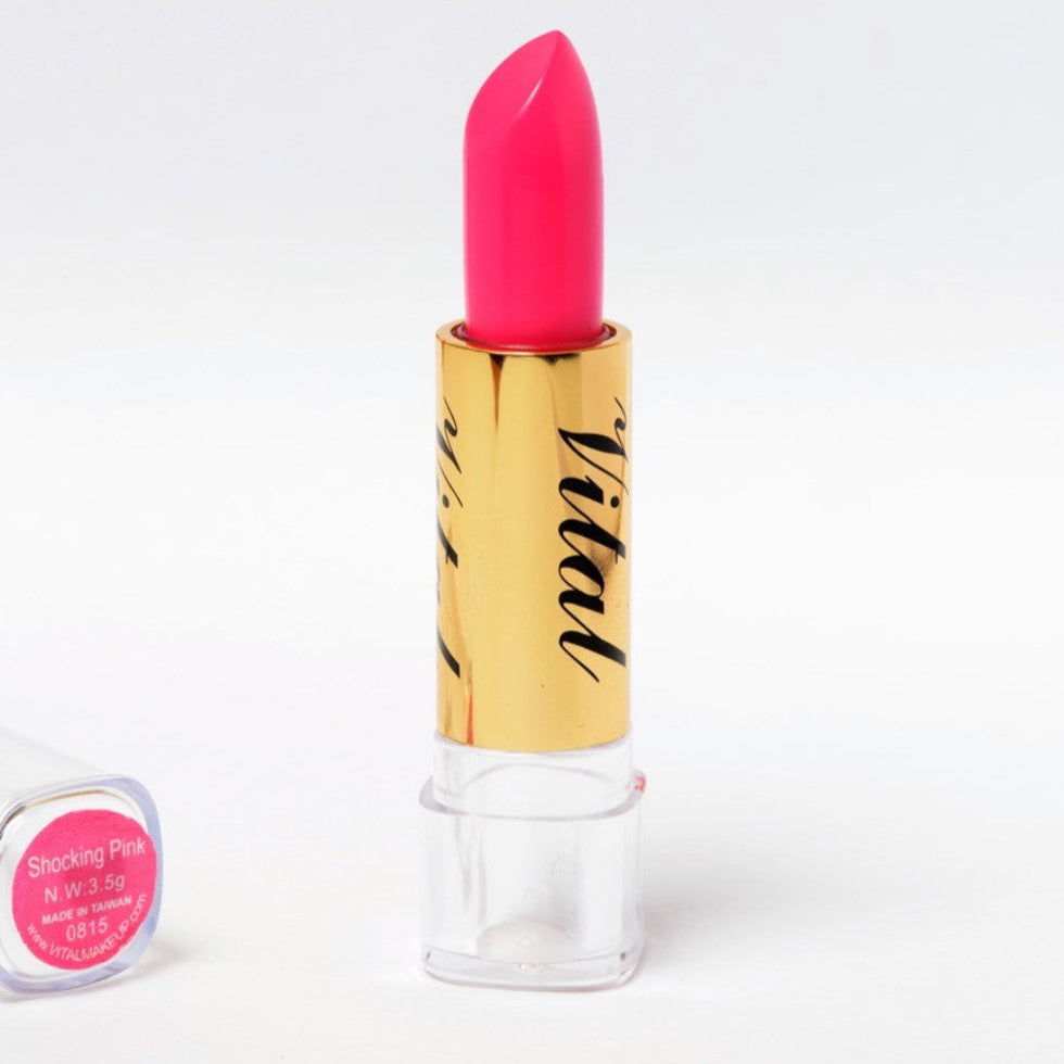 vital long lasting lipstick shocking pink creamy matte bold pink lip colour vibrant smooth comfortable long wear makeup product