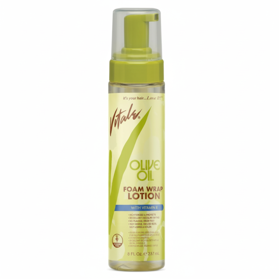 Vitale olive oil foam wrap lotion 8oz for soft hold shiny smooth frizz free healthy styled hair