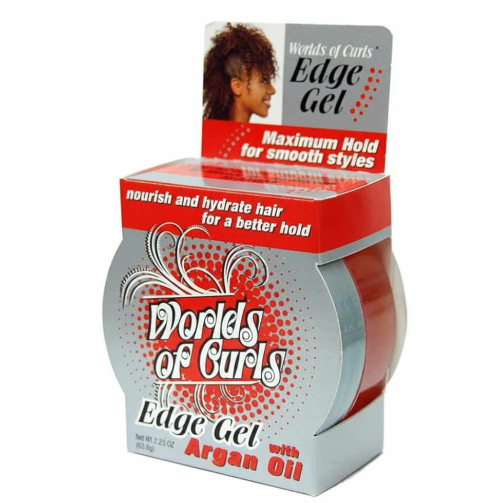 worlds of curls edge gel argan oil 63.8g maximum hold smooth edges control no flakes