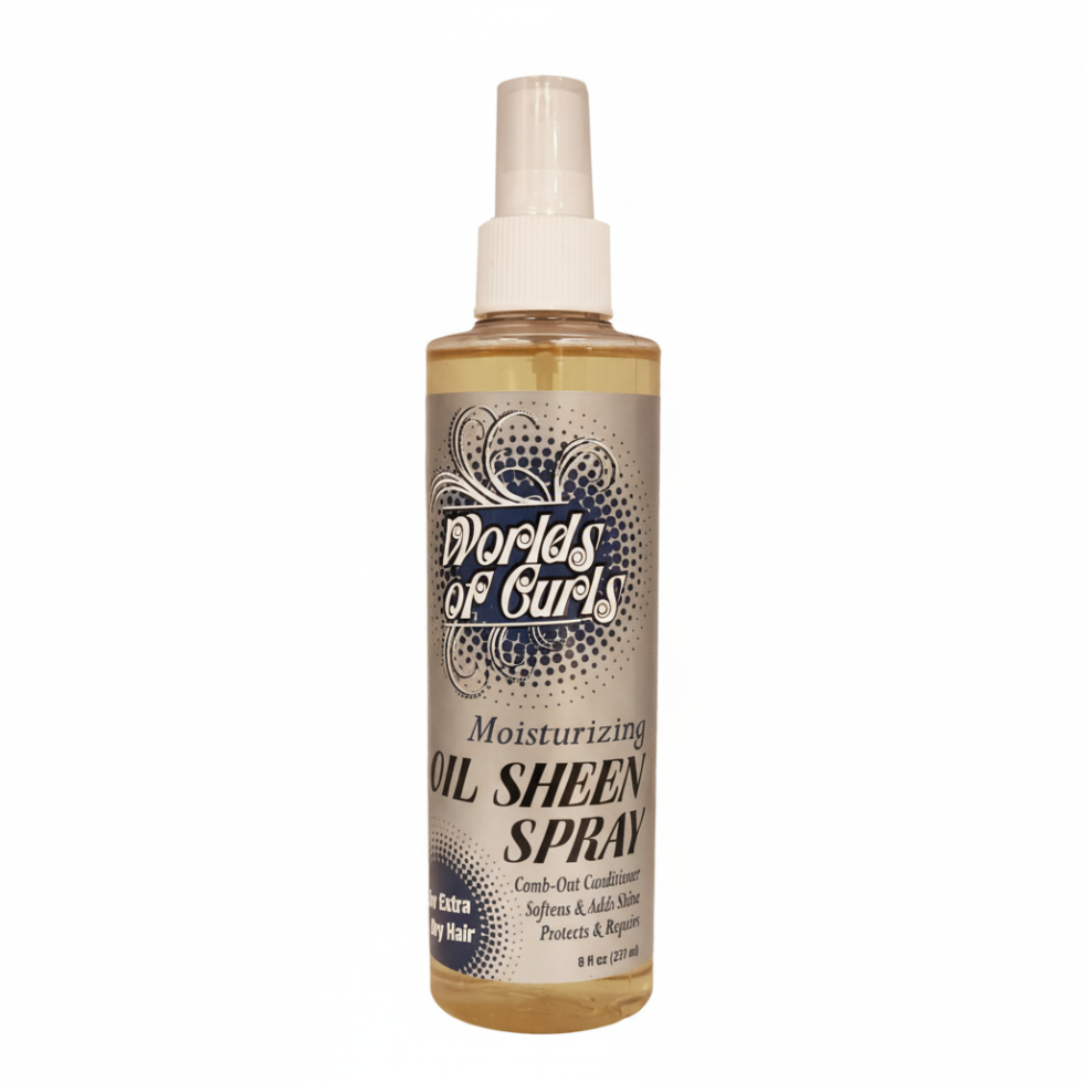 worlds of curls moisturizing oil sheen spray 237ml extra dry hair care hydrate shine detangle frizz control