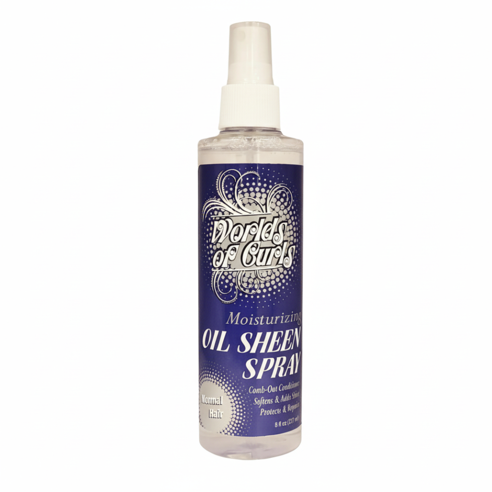 worlds of curls moisturizing oil sheen spray 237ml hydrate shine detangle smooth hair