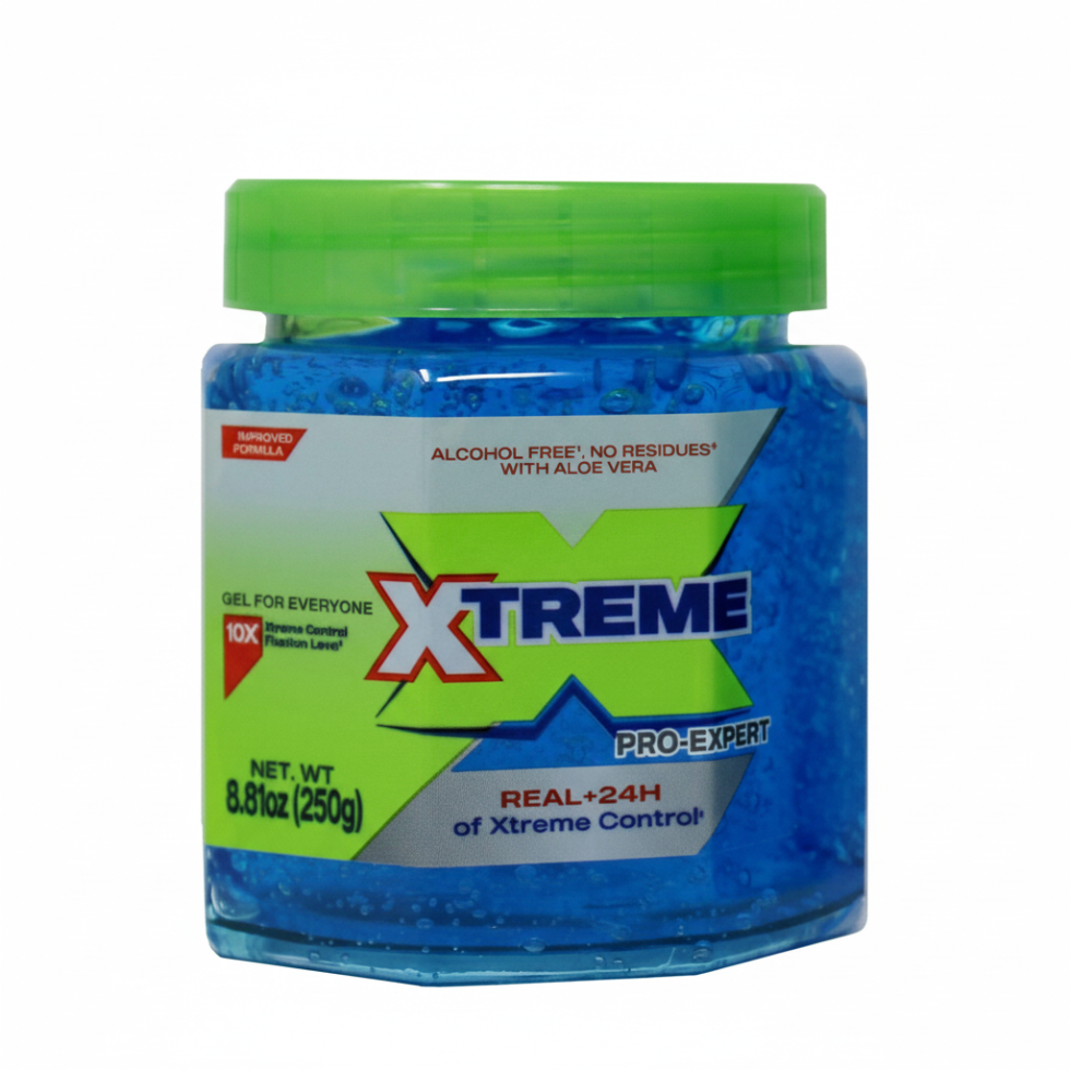 xtreme pro expert blue hair gel 24h control alcohol free strong hold shine no flakes