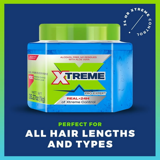 Xtreme Pro-Expert Real +24H Of Xtreme Control Hair Gel Blue | Strong Hold, Alcohol-Free Shine