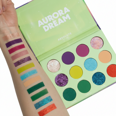 absolute new york aurora dream palette 12 colour eyeshadow multi formula highly pigmented blendable shimmer matte eye makeup palette