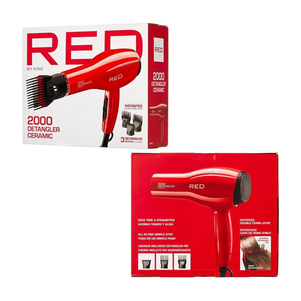 Red by Kiss 2000 dryer ceramic detangler hair dryer box with 3 styling attachments