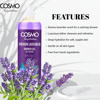 COSMO Temptation French Lavender Shower Gel 1000ml- Calming & Hydrating Cleanse