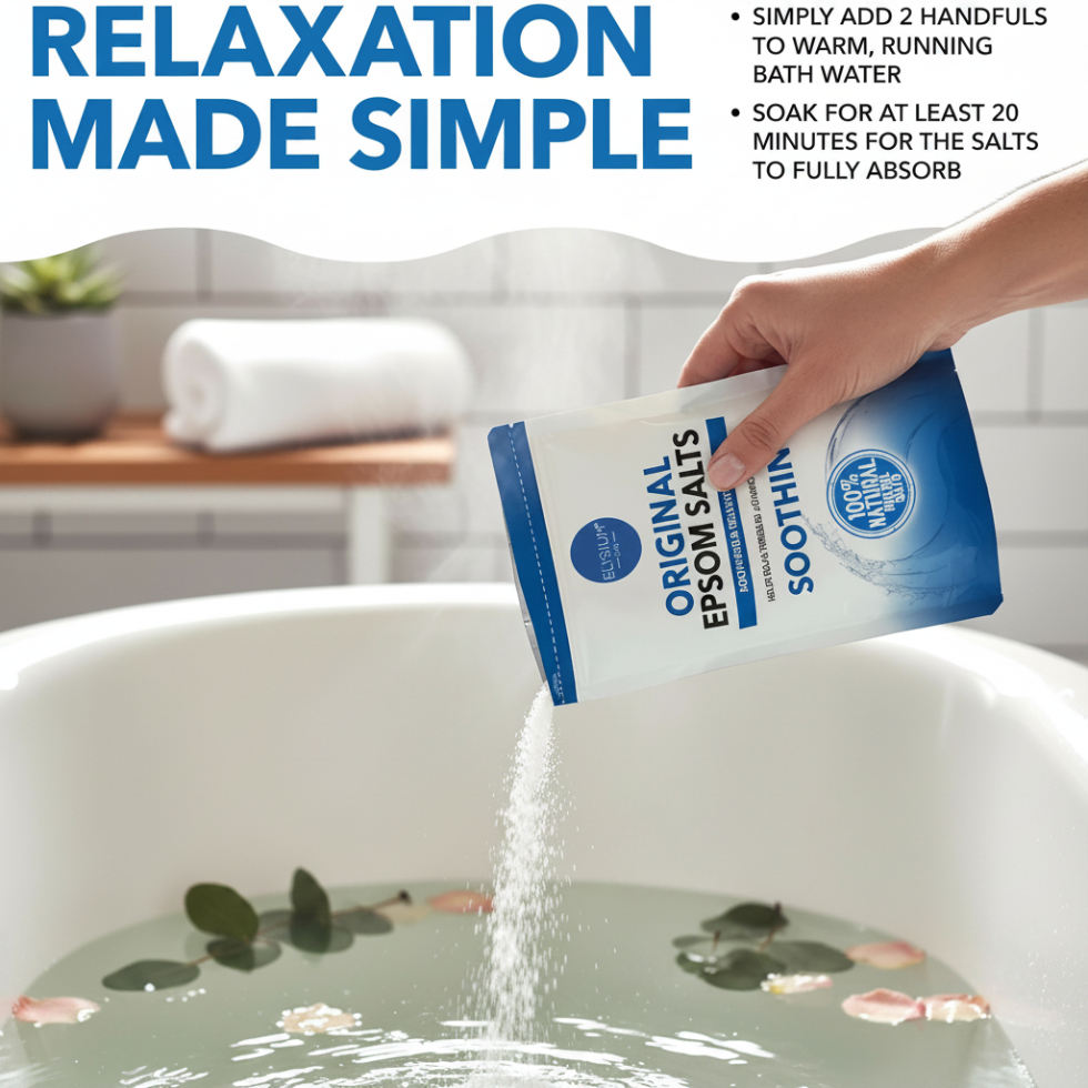 elysium spa original epsom salts 100 percent natural muscle relief bath soak 450g