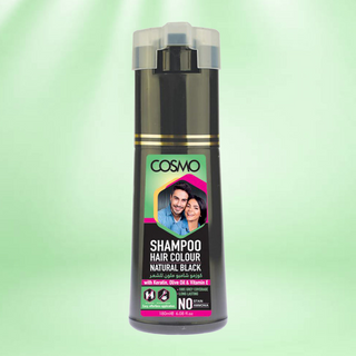 Cosmo Natural & Healthy Black Hair Colour Shampoo 180ml | Ammonia-Free, 100% Grey Coverage