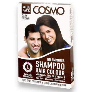 Cosmo Brown Hair Dye Shampoo 25ml- Ammonia-Free 100% Grey Coverage in 5 Minutes