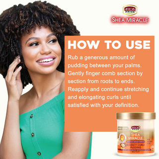 African Pride Shea Miracle Bouncy Curls Pudding 15oz- Define Curls, Tame Frizz & Add Shine