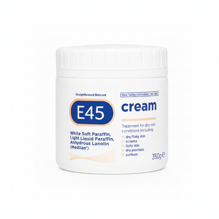e45 cream 350gm white soft paraffin liquid paraffin lanolin dry itchy sunburn relief moisturising cream