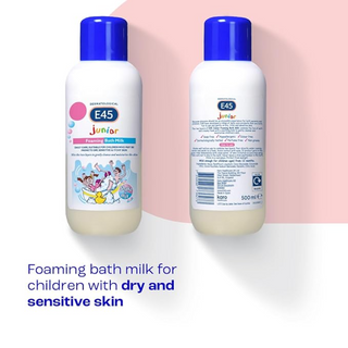 e45 junior foaming bath milk 500ml gentle moisturizing bath for children dry sensitive skin care soft foam