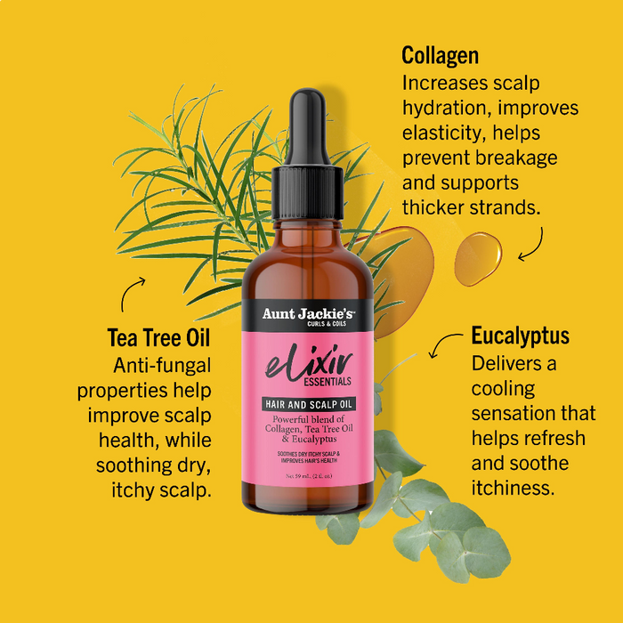 aunt jackies elixir scalp oil 2oz collagen tea tree eucalyptus scalp care soothes dry itchy scalp treatment
