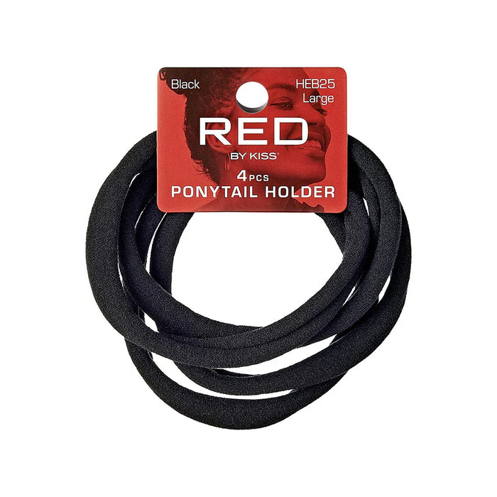 Red by Kiss Ponytail Holder Large Black (4 Pack) | Snag-Free Metal-Free Hair Ties