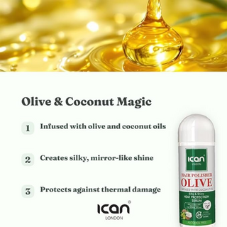 ICAN London Hair Polisher Olive Oil & Coconut Oil Heat Protection Serum 207ml