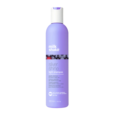 milk shake silver shine light shampoo 300ml purple toning shampoo for blonde grey and white hair neutralizing yellow tones with milk proteins and berry extracts for soft shiny vibrant hair