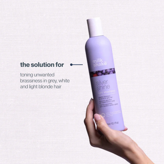 milk shake silver shine light shampoo 300ml purple toning shampoo for blonde grey and white hair neutralizing yellow tones with milk proteins and berry extracts for soft shiny vibrant hair