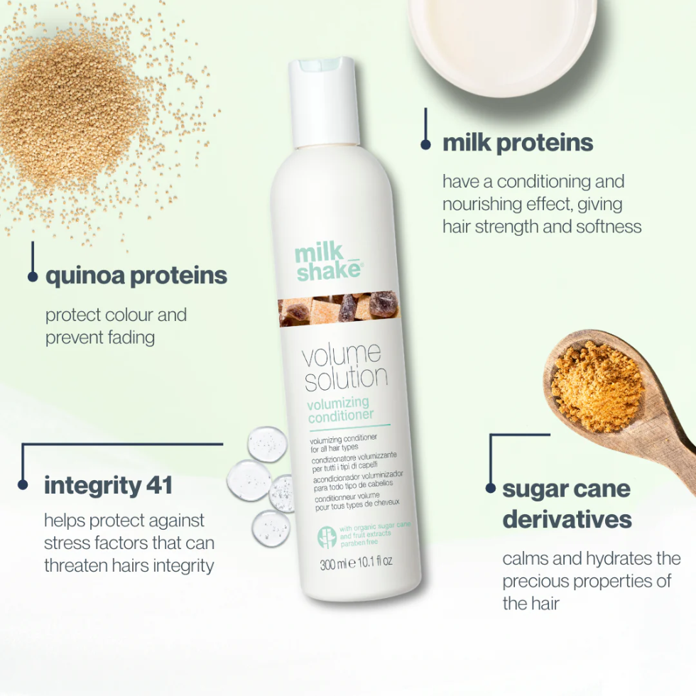 milk shake volume solution volumizing conditioner 300ml lightweight conditioner for fine hair adds volume body softness and detangling care with milk proteins and botanical extracts