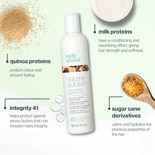 milk shake volume solution volumizing conditioner 300ml lightweight conditioner for fine hair adds volume body softness and detangling care with milk proteins and botanical extracts