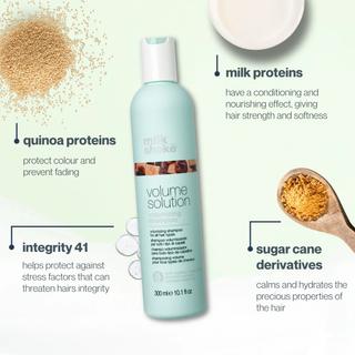 milk shake volume solution volumizing shampoo 300ml body boosting shampoo for fine limp hair with milk proteins sugar cane derivatives and botanical extracts for volume shine and healthy looking hair