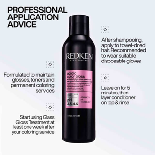 redken acidic color gloss activated glass gloss treatment 237ml weekly glossing treatment for color treated hair enhances shine smooths cuticle protects color vibrancy and leaves hair silky soft and glossy