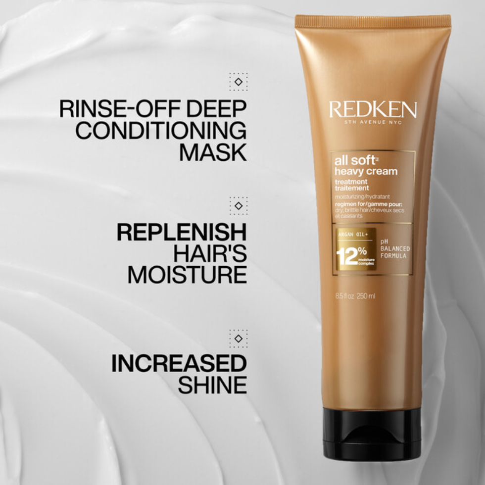 redken all soft heavy cream mask 250ml deep conditioning hair treatment for dry brittle hair with argan oil helps hydrate soften smooth control frizz and boost shine for healthier looking hair