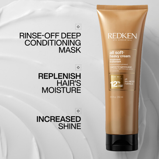 redken all soft heavy cream mask 250ml deep conditioning hair treatment for dry brittle hair with argan oil helps hydrate soften smooth control frizz and boost shine for healthier looking hair