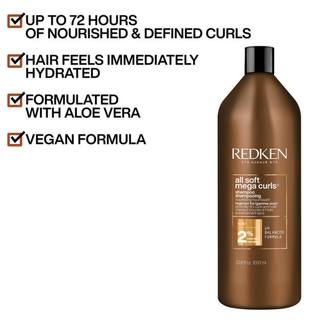 redken all soft mega curls shampoo 1000ml hydrating shampoo for curly and coily hair sulfate free silicone free formula helps nourish define and moisturize dry curls while improving softness and shine