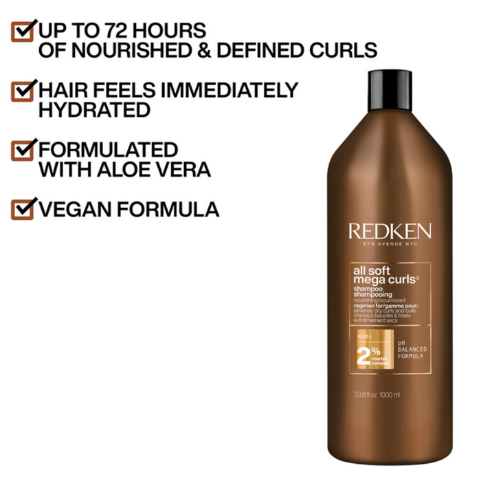 Redken All Soft Mega Curls Shampoo 1000ml | Hydrating Shampoo for Curly Hair