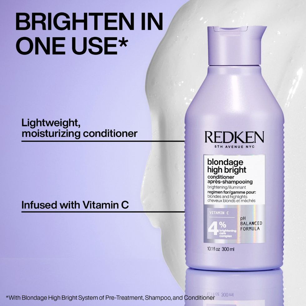 redken blondage high bright conditioner 300ml brightening conditioner for blonde and highlighted hair with vitamin c helps restore shine remove dullness and maintain salon fresh blonde tones between appointments