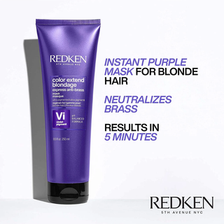 redken color extend blondage express anti brass mask 250ml purple toning hair mask for blonde and highlighted hair helps neutralize yellow tones reduce brassiness strengthen hair and provide deep conditioning in 5 minutes