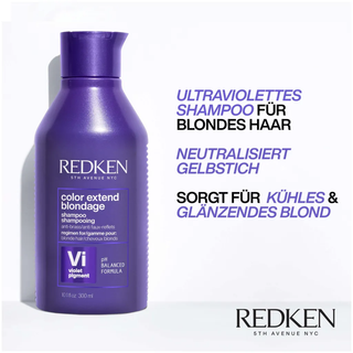 redken color extend blondage shampoo 300ml purple toning shampoo for blonde and highlighted hair helps neutralize brassiness strengthen hair and maintain cooler brighter blonde tones with violet pigments and citric acid