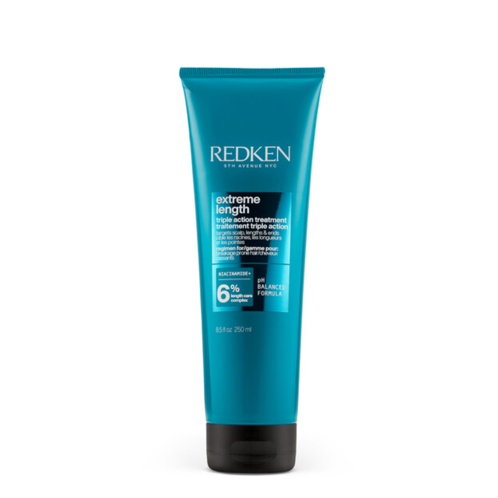 redken extreme length triple action treatment 250ml strengthening hair mask with biotin niacinamide and castor oil helps reduce split ends nourish scalp strengthen hair and support longer healthier looking hair in 5 minutes