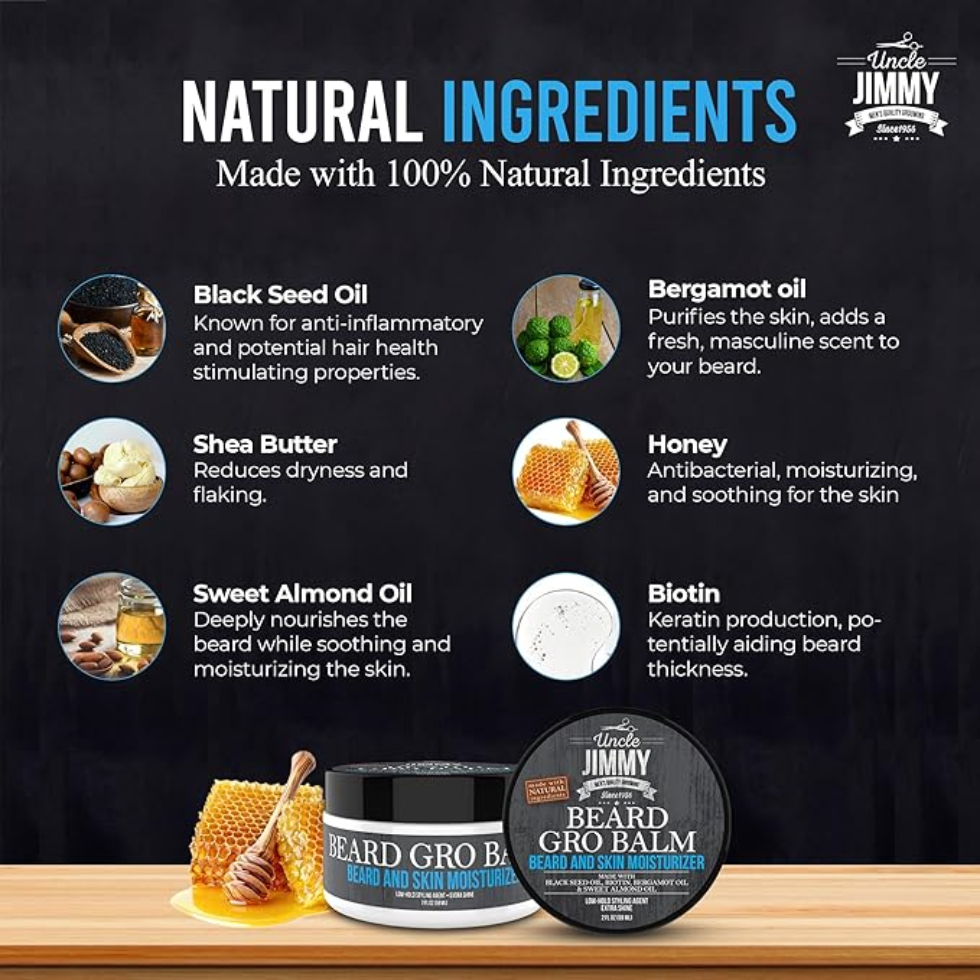 uncle jimmy beard gro balm 2oz beard skin moisturizer conditioner growth balm softens coarse beard hair