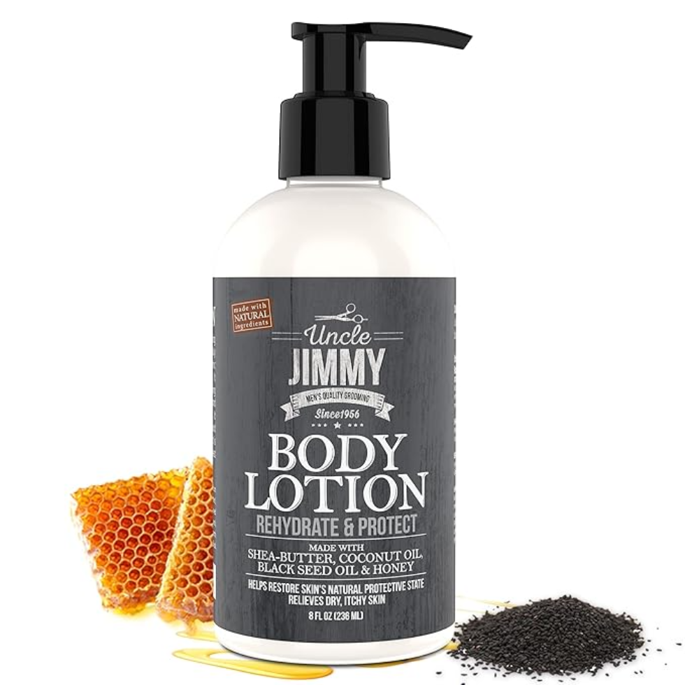 uncle jimmy body lotion 8oz black seed honey dry itchy skin moisturizer soothing hydrating lotion