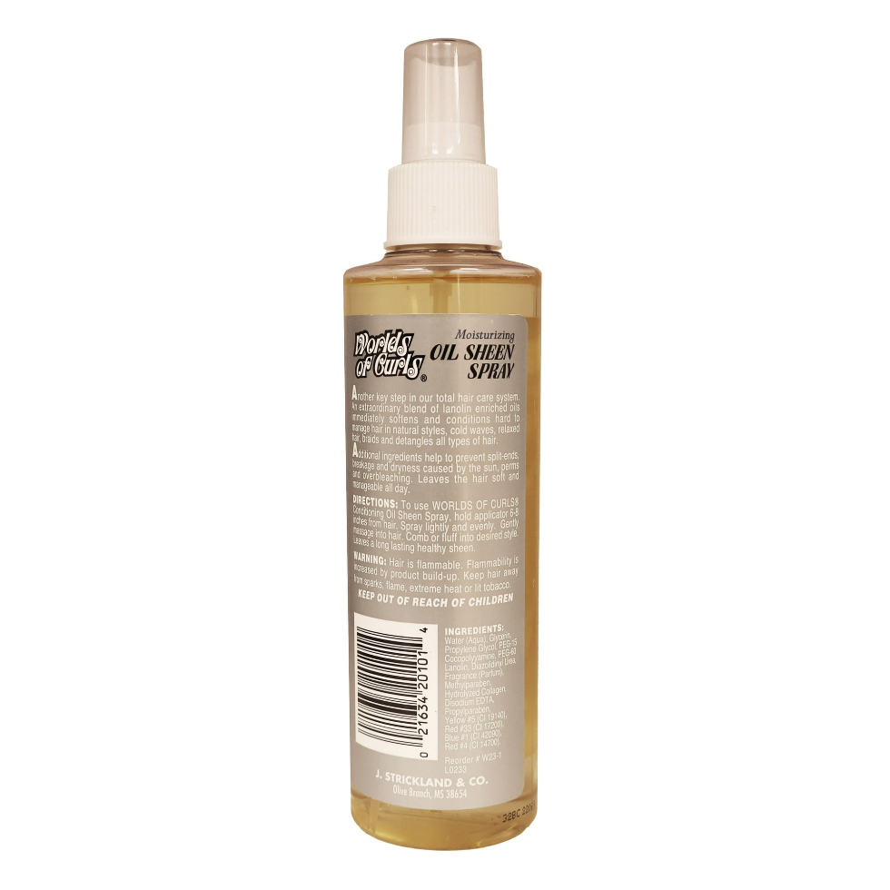 worlds of curls moisturizing oil sheen spray 237ml extra dry hair care hydrate shine detangle frizz control